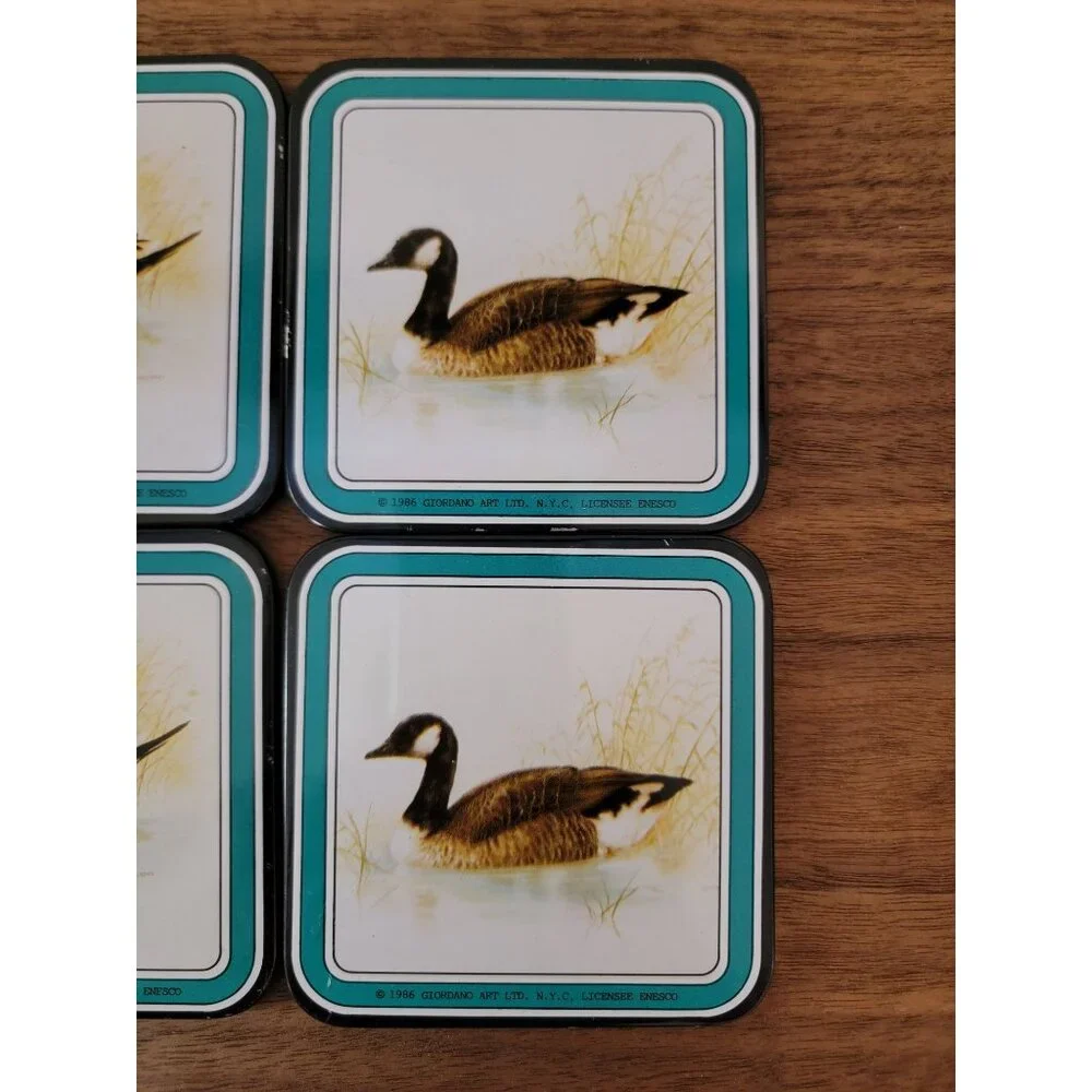Vintage Set Of 6 Enesco Giordano Art 1986 Duck Design Square Coasters - Picture 5 of 7